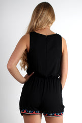 Cindy Black Floral Detail Platyuit-Dresses