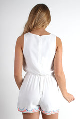 Cindy White Floral Detail Playsuit-Playsuits