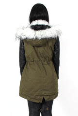 Claire Khaki Faux Fur Parka Coat-Coats