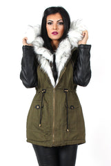 Claire Khaki Faux Fur Parka Coat-Coats