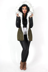 Claire Khaki Faux Fur Parka Coat-Coats