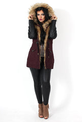 Claire Wine Faux Fur Parka Coat-Coats
