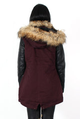 Claire Wine Faux Fur Parka Coat-Coats