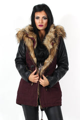 Claire Wine Faux Fur Parka Coat-Coats