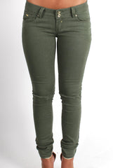 Clara Khaki Ripped Knee Jeans-Jeans