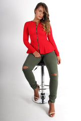 Clara Khaki Ripped Knee Jeans-Jeans