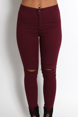 Clara Wine Ripped Knee Jeans-Jeans