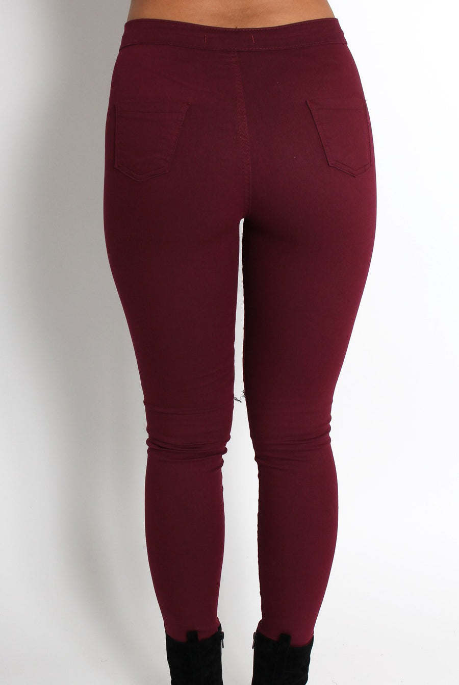 Clara Wine Ripped Knee Jeans-Jeans