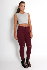 Clara Wine Ripped Knee Jeans-Jeans