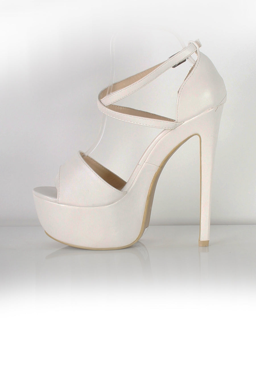 Clarie White Strappy PU Heels-Heels