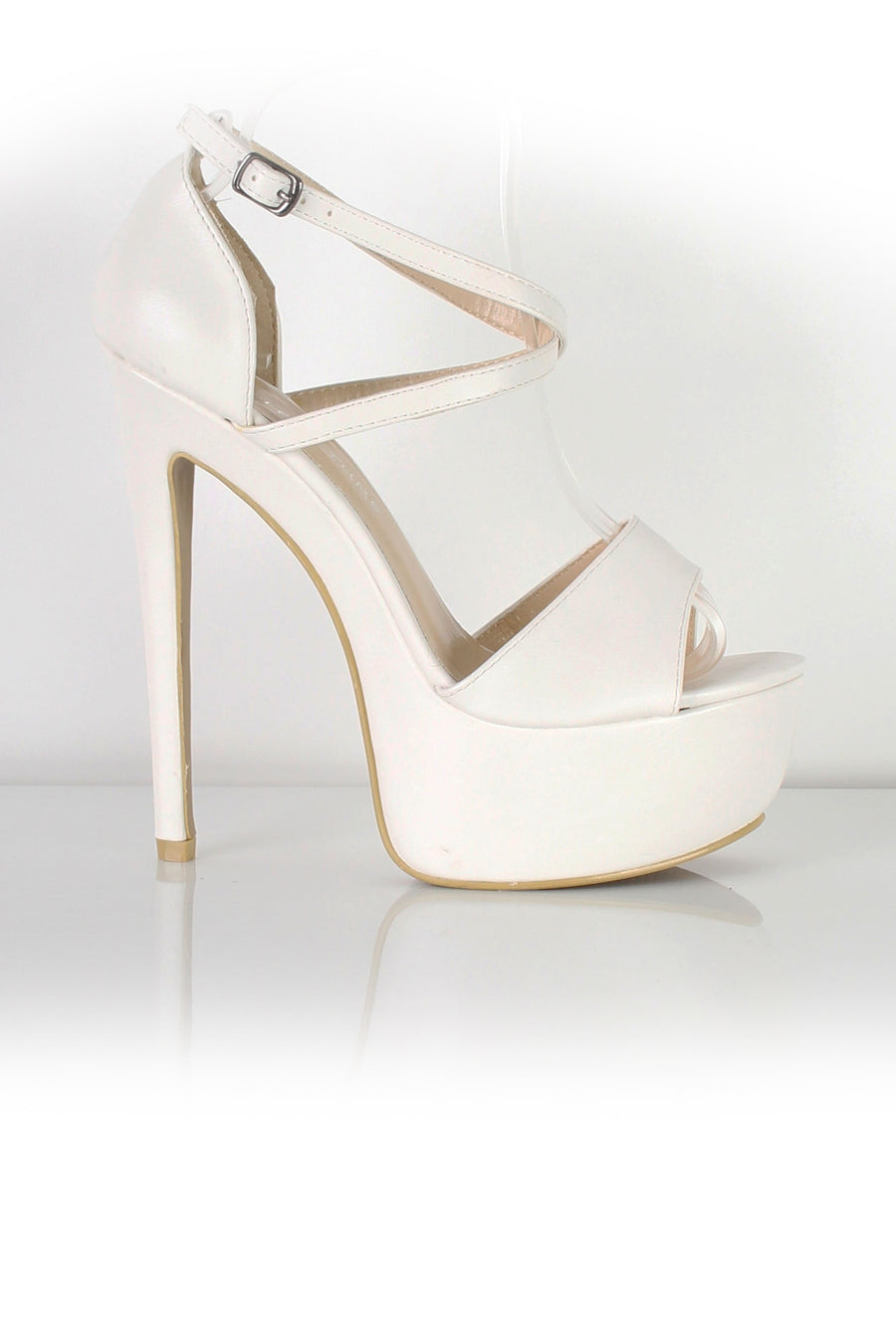 Clarie White Strappy PU Heels-Heels