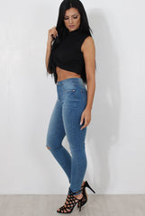 Claron Black Ribbed High Neck Crop Top-Crop Tops