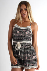 Claudia Black Paisley Lace Trim Playsuit-Playsuits