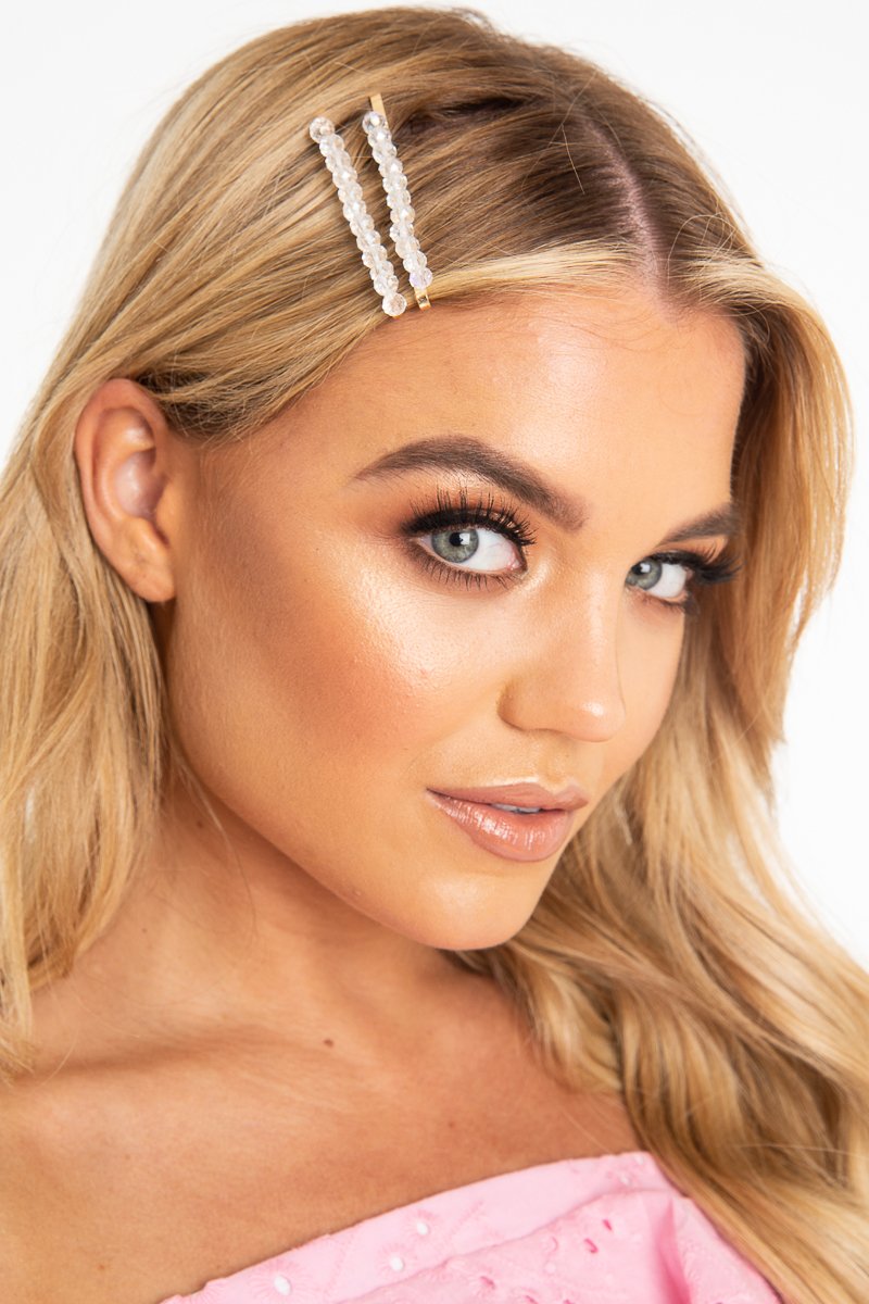 Clear Crystal Embellished Pack of 2 Hair Clips - Patrice-Hair