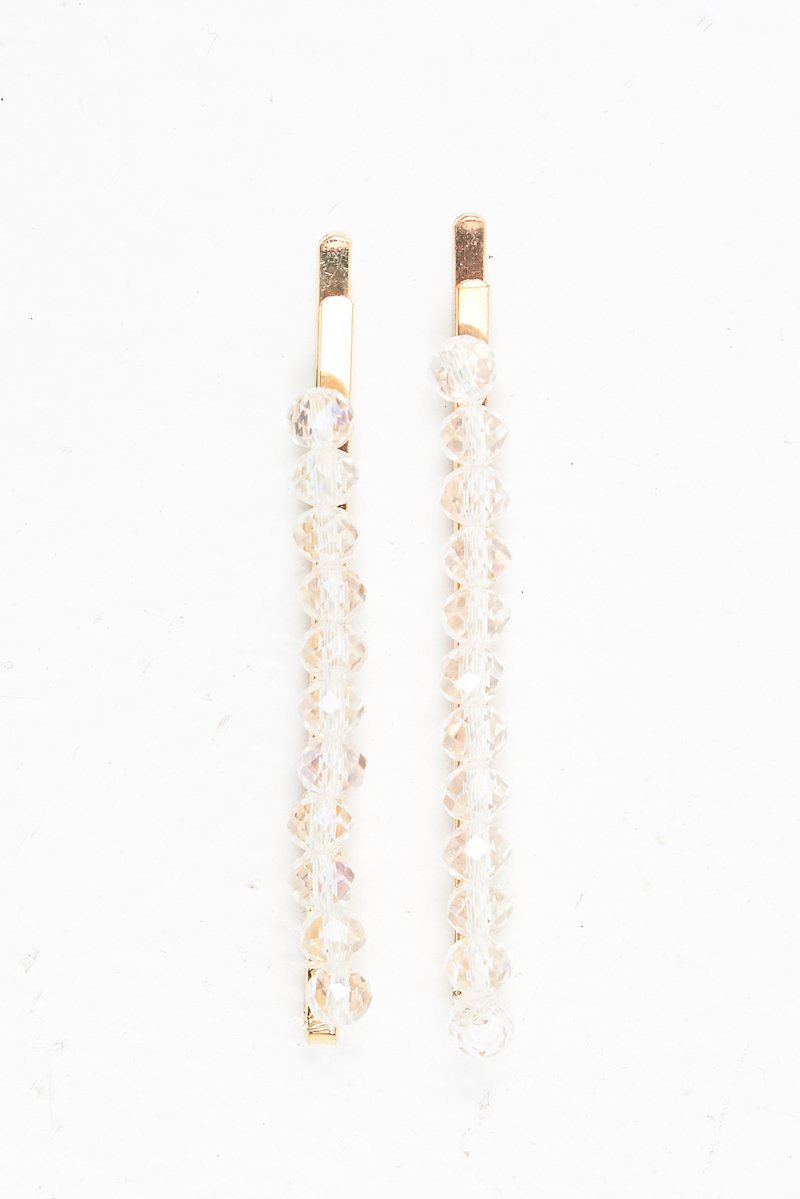 Clear Crystal Embellished Pack of 2 Hair Clips - Patrice-Hair