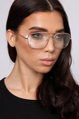 Clear Lens Gold Frame Sunglasses - Sheryl-Sunglasses