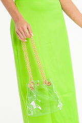 Clear Plastic Gold Chain Detail Bucket Bag - Emmelia-Bags