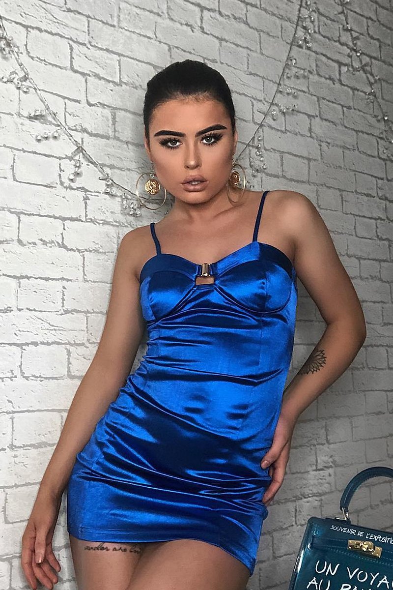 Cobalt Satin Clasp Front Cup Mini Dress
