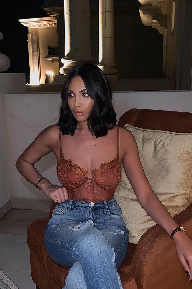 Coffee Lace Flower Bodysuit - Faylen-Bodysuits