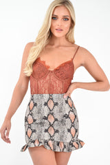 Coffee Lace Flower Bodysuit - Faylen-Bodysuits