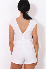 Collate White Tie Up V Back Playsuit-Playsuits