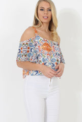 Colourful Cold Shoulder Crop Top - Kourtney-Tops