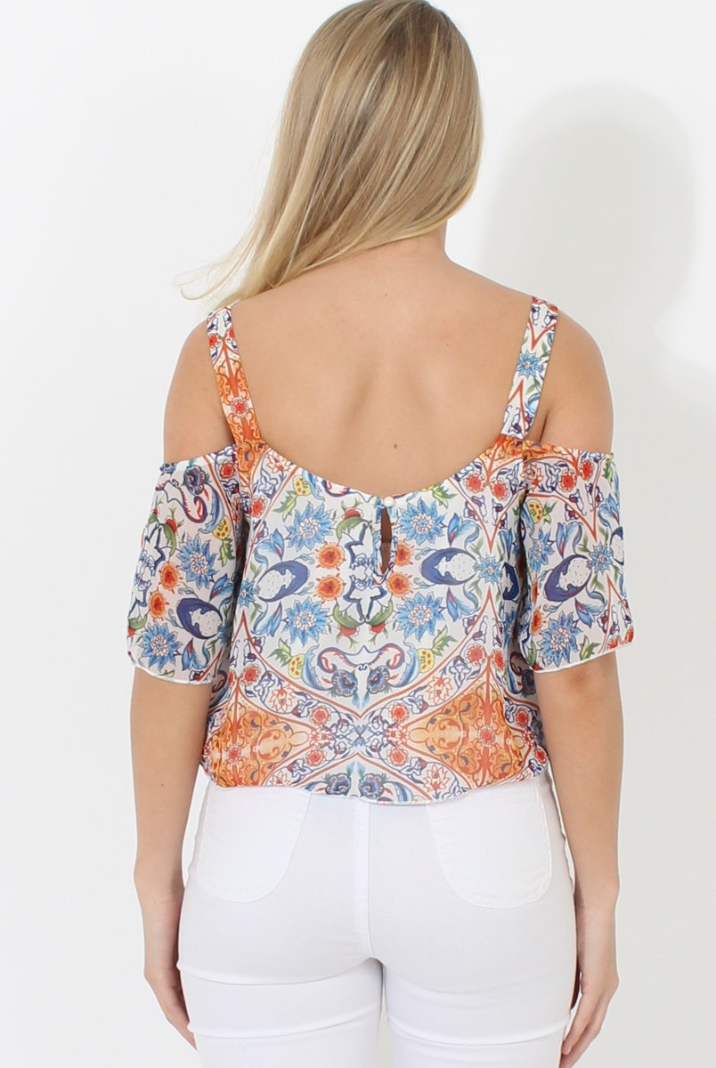 Colourful Cold Shoulder Crop Top - Kourtney-Tops