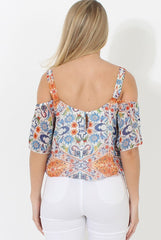 Colourful Cold Shoulder Crop Top - Kourtney-Tops