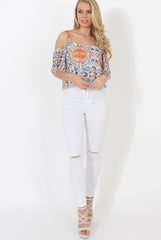 Colourful Cold Shoulder Crop Top - Kourtney-Tops