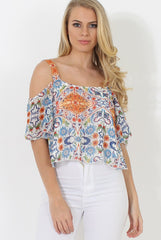 Colourful Cold Shoulder Crop Top - Kourtney-Tops