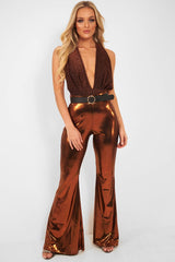Copper Black Plunge Cross Back Bodysuit - Jolina-Bodysuits