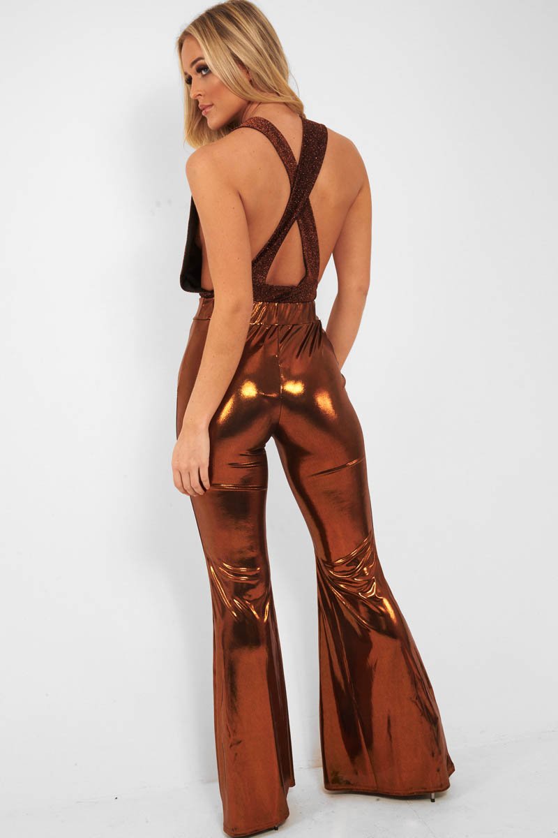 Copper Black Plunge Cross Back Bodysuit - Jolina-Bodysuits