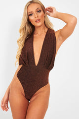 Copper Black Plunge Cross Back Bodysuit - Jolina-Bodysuits