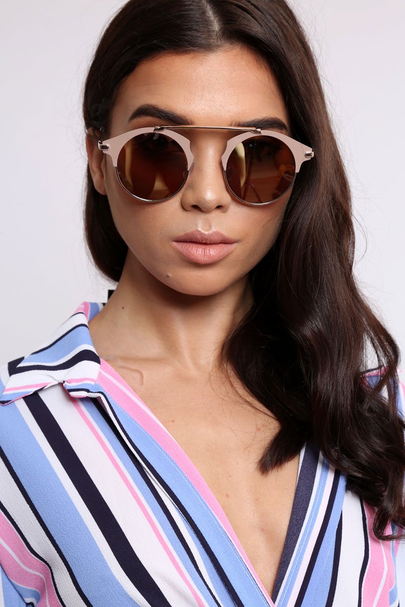 Copper Oval Brow Bar Sunglasses - Dina-Sunglasses