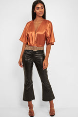 Copper Plunge Satin Bodysuit - Caelynn-Bodysuits