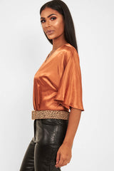 Copper Plunge Satin Bodysuit - Caelynn-Bodysuits