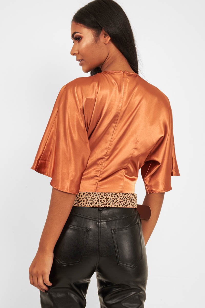 Copper Plunge Satin Bodysuit - Caelynn-Bodysuits