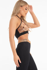 Copper Sequin Halter Neck Split Front Crop Top - Reese-Crop Tops