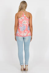 Coral Floral Side Split Top - Erika-Tops