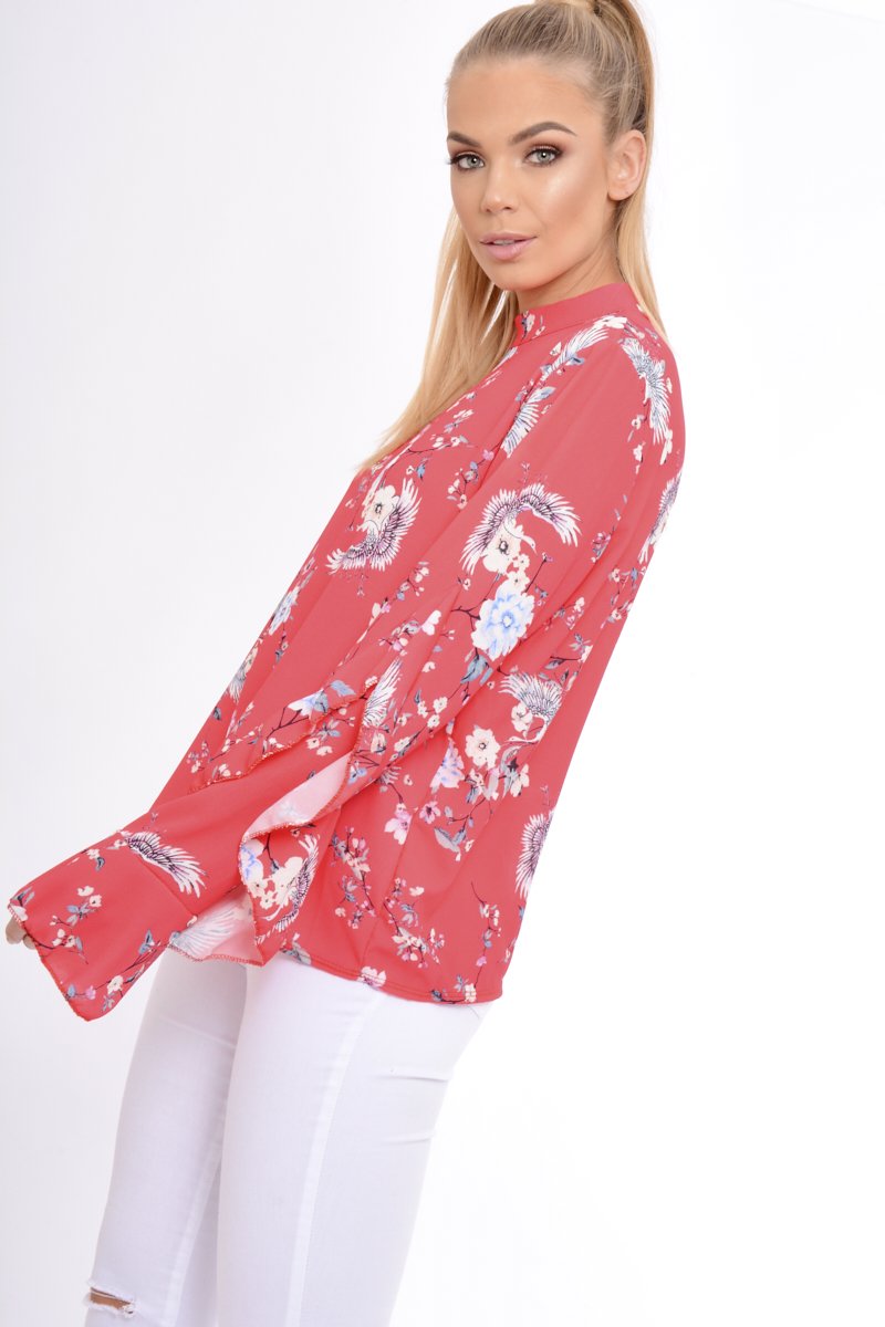 Coral Frill Long Sleeve Top - Lexi-Tops