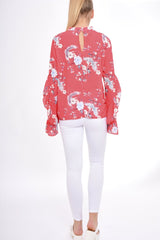 Coral Frill Long Sleeve Top - Lexi-Tops