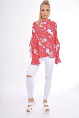 Coral Frill Long Sleeve Top - Lexi-Tops