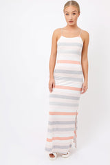 Coral & Grey Striped Maxi Dress - Kiah-Dresses