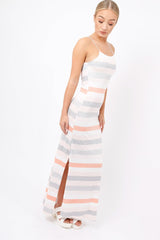 Coral & Grey Striped Maxi Dress - Kiah-Dresses