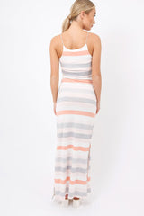 Coral & Grey Striped Maxi Dress - Kiah-Dresses