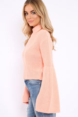 Coral High Neck Flared Sleeve Jumper - Aloni-Jumper