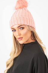 Coral Knitted Bobble Hat - Rorey-Hats