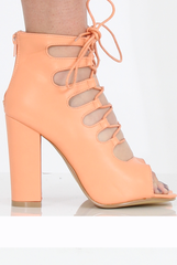 Coral Lace Up Block Heel - Jenine-Heels