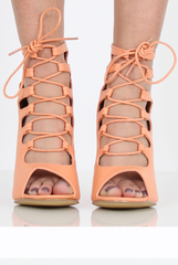 Coral Lace Up Block Heel - Jenine-Heels