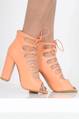 Coral Lace Up Block Heel - Jenine-Heels